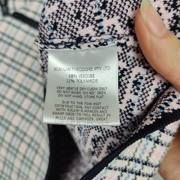 Scanlan Theodore Houndstooth Knit Blazer Womens Large White Pink Zip Up Preppy - Picture 6 of 7